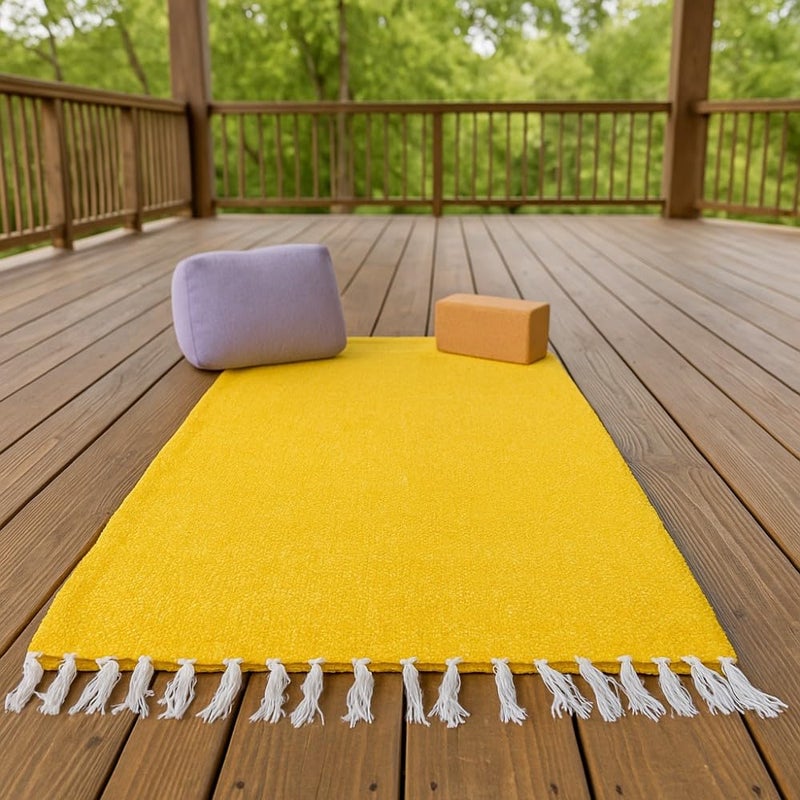 Open Road Goods Handmade Solid Color Yoga Blanket - Thick Mexican Blanket or Throw - Made for Yoga! (Yellow Blanket) - Image 4